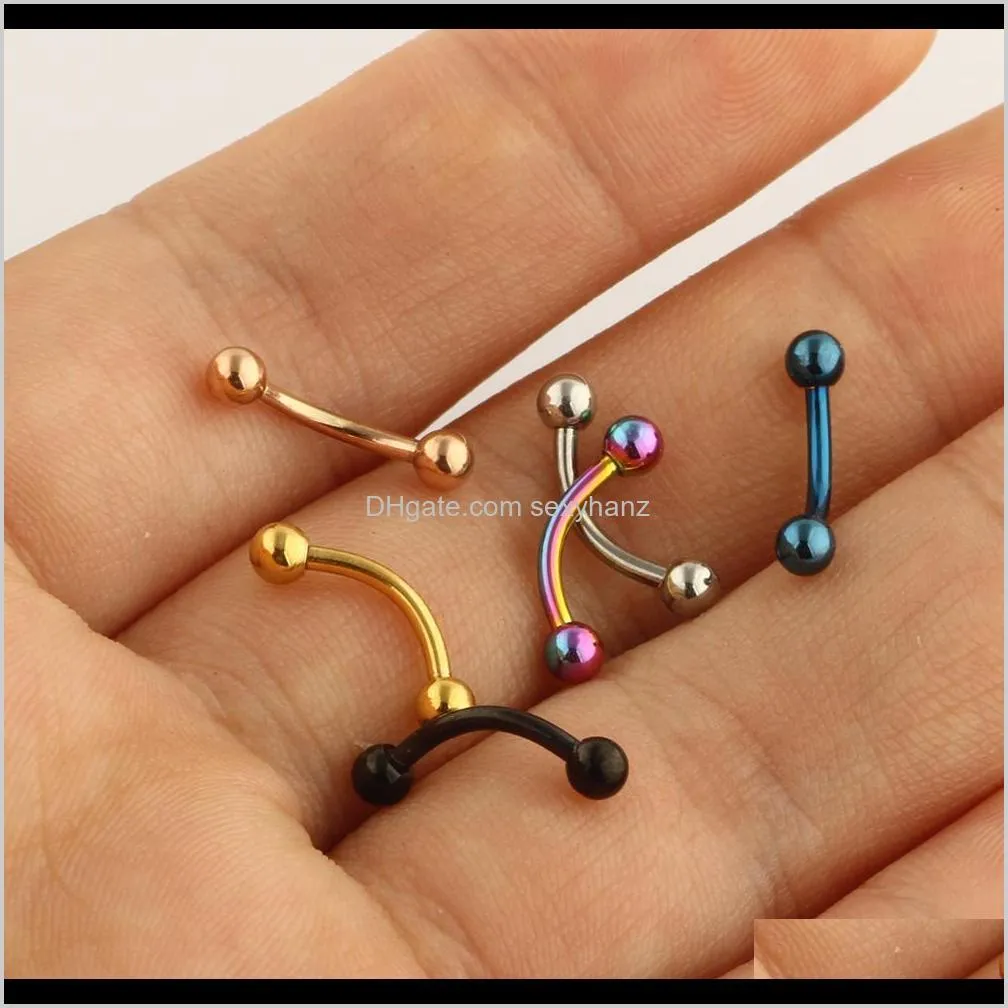 banana eyebrow ring sets wholesale 120pcs fashion body jewelry stainless steel ear barbell eyebrow piercing mix 6 color