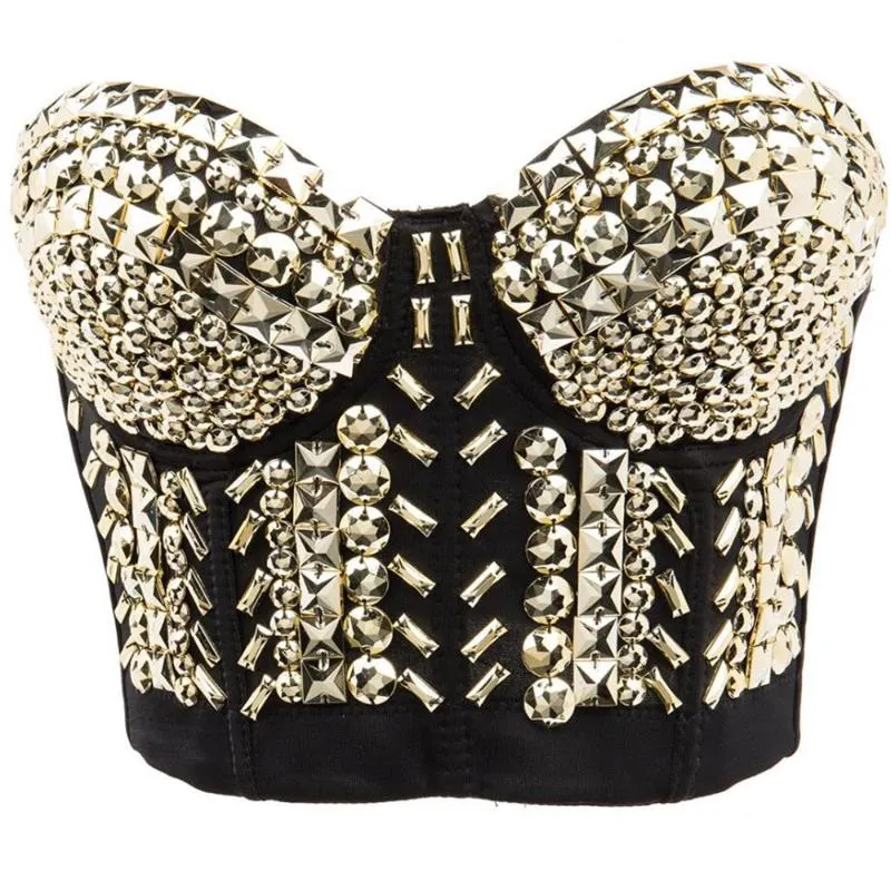 Bustini Corsetti Plus Size Donna Gemme in resina Perline Strass Bustier Crop Top Spaghetti Strap Push Up Corsetto Reggiseno Vest Sexy Par249a