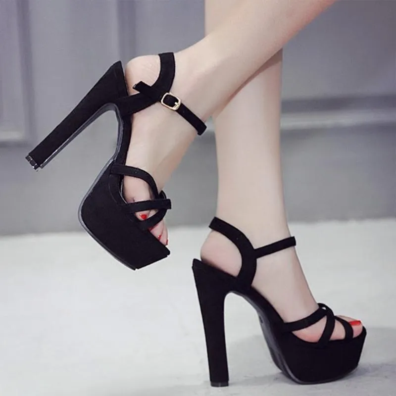 Slippers 14cm Sexy Thick Heel Sandals Women's Pole Dance Shoes Waterproof Thick-soled Black Super High Heels