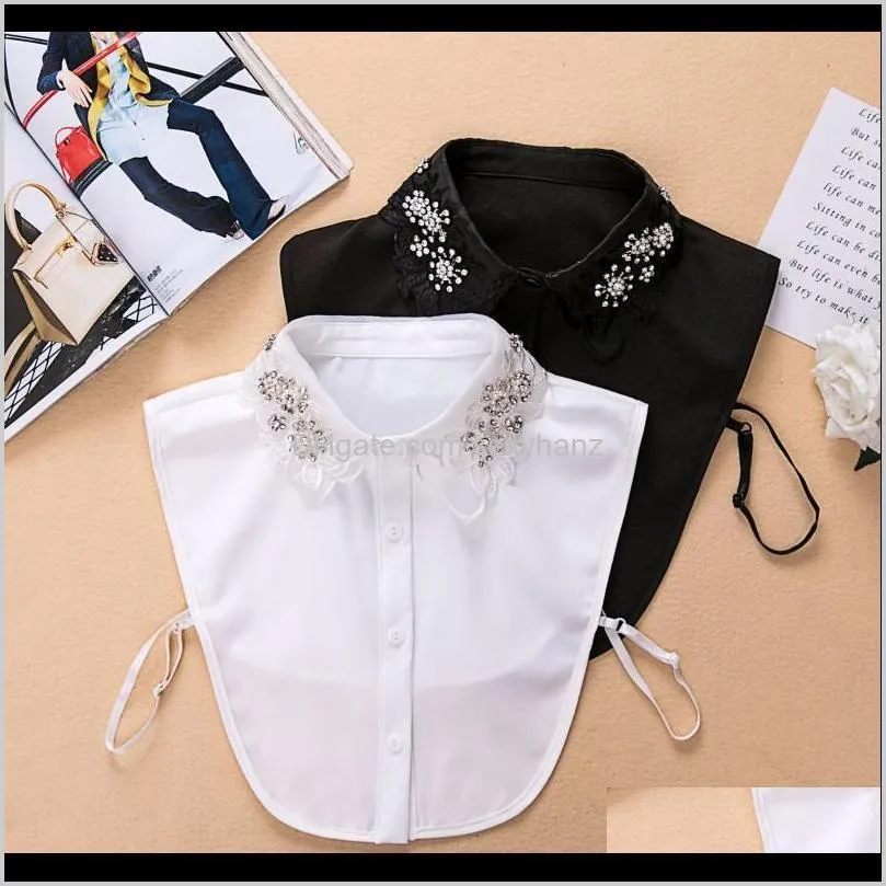 appliques fake collar ladies blouse white lace sleeveless women chiffon shirt 2021 winter fashion office lady fake half shirt