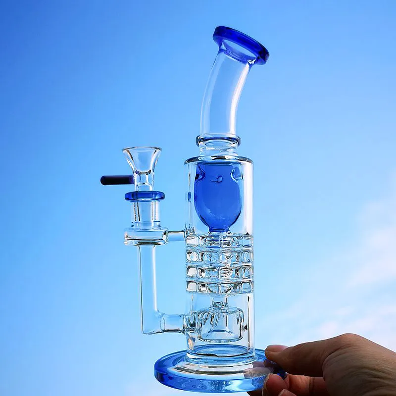 Cachimbas únicas Torus Heady Glass Bongs Green Blue Oil Dab Rigs Trinquete Barril Perc Tuberías de agua Cabezal de ducha invertido Percolador con tazón