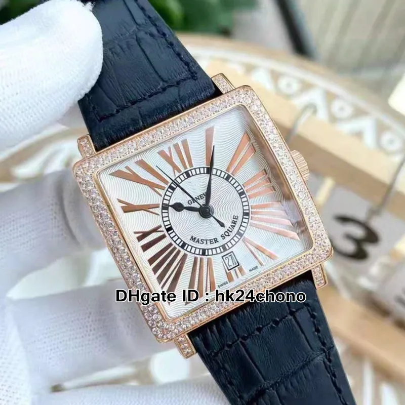 Högkvalitativ Master Square 6000 h sc dt rel r d Automatisk herrklocka Diamant Bezel White Dial Gents Business Klockor Läderrem