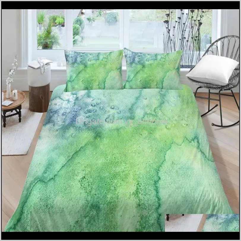 Künstlerisches Bett, grüner Texturdruck, modischer 3D-Bettbezug, Einzelbett, Doppelbett, Doppelbett, Doppelbett, King-Size-Bett, Queen-Size-Bett, Marmormuster, Cigkc-Sets Niln3