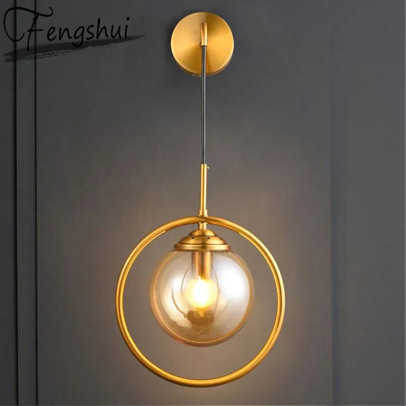 Wall Lamp Nordic Iron Glass LED Lamps Indoor Decor Sconces Bedroom Kitchen Fixtures Bedside Living Room El Aisle Light