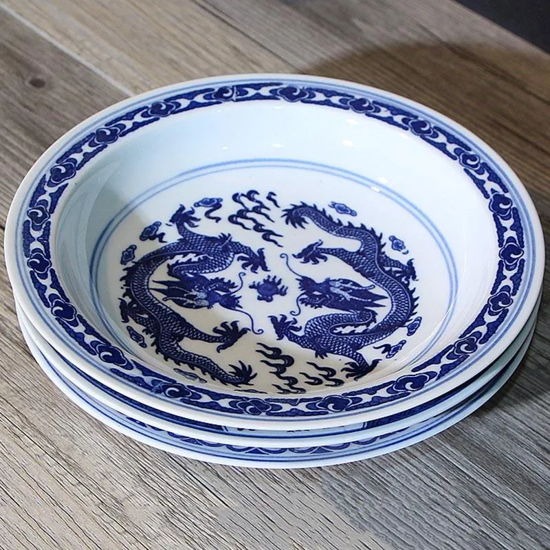 Dishes & Plates 7/8 Inch Chinese Vintage Blue And White Porcelain Dinner Jingdezhen Ceramic Plate Round Steak Dish Fruit Cake Holder