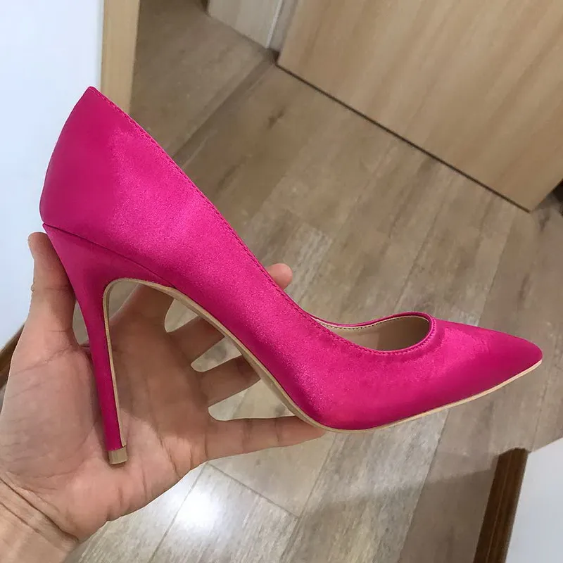 Rose Pink Women Satin Shoe Fabric Pointed Toe High Heels Ladies Chic Stiletto Pumps Bridal Silk Wedding Shoes Party Banquet Fashion heel 12cm 10cm 8cm