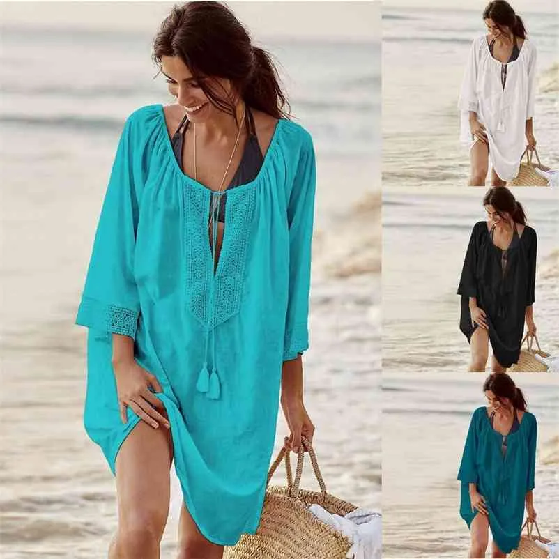 Tuniki do plaży Kobiety Swimsuit Cover-Ups Woman Swimwear Cover Up Wear Pareo Mini Dress Saya DE Praia 210420