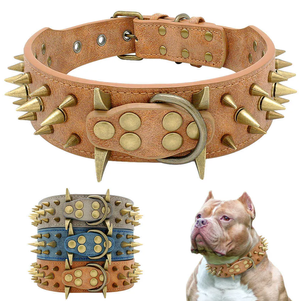 2 "Bredd spikad studded hundkrage för medelstora stora hundar pitbull tyska herde pu läder husdjur krage cool mode x0703