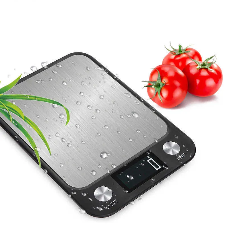 1pcs 5kg / 10kg x1g bilancia da cucina impermeabile display LCD in acciaio inossidabile cibo cottura dieta bilancia digitale strumenti di cottura 210927