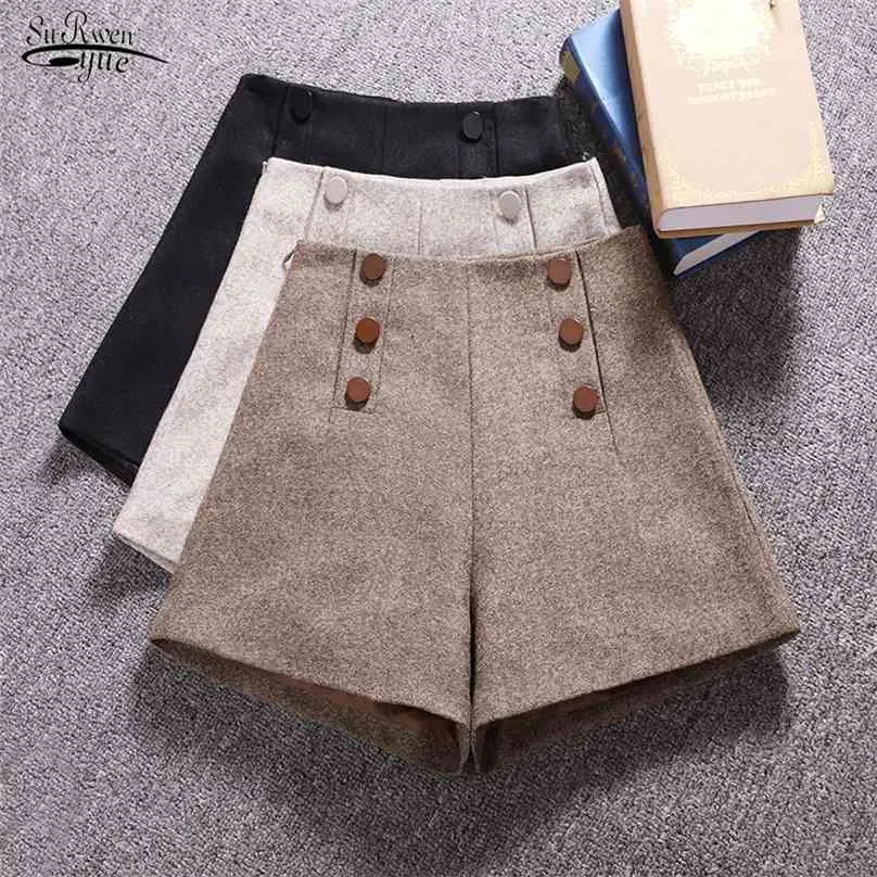 Short Mujer Korean Woolen Shorts Women Winter Loose Wide Leg Feminino Autumn Zipper Pocket Buttons 7435 50 210719