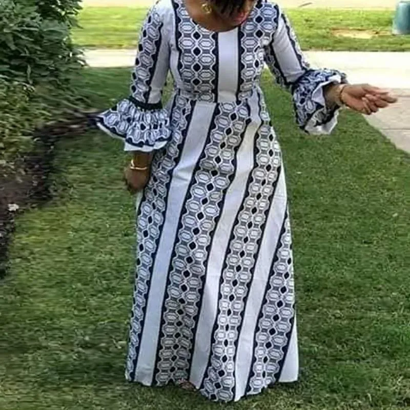 女性のためのエスニック服アフリカのドレスアフリカデザインバジンフレアスリーブプリーツダシキマキシドレス300