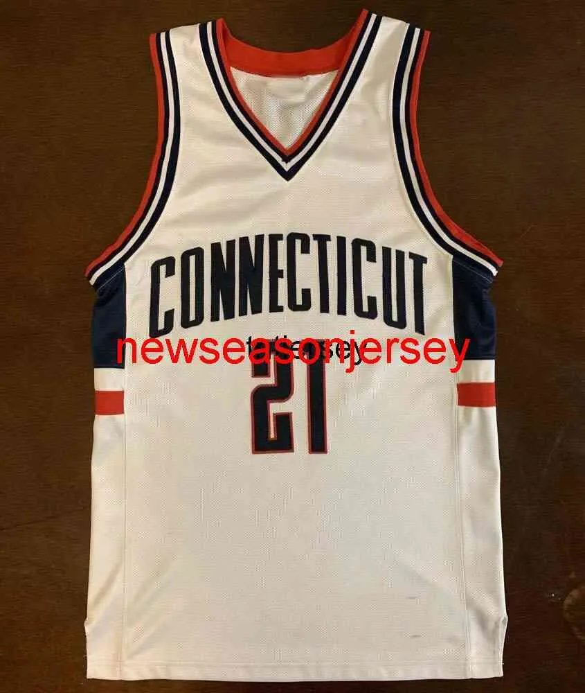 100% sömda UConn Connecticut Huskies Ricky Moore baskettröja Mens Women Youth Syched Custom Number Name Jerseys XS-6XL