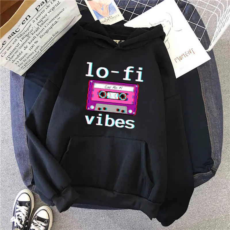 Lage Fidelity Music Print Hoodies Man Casual Oversize Fleece Hooded Streetwear Harajuku Comfortabele Oversize Anime Sweatshirts H1227