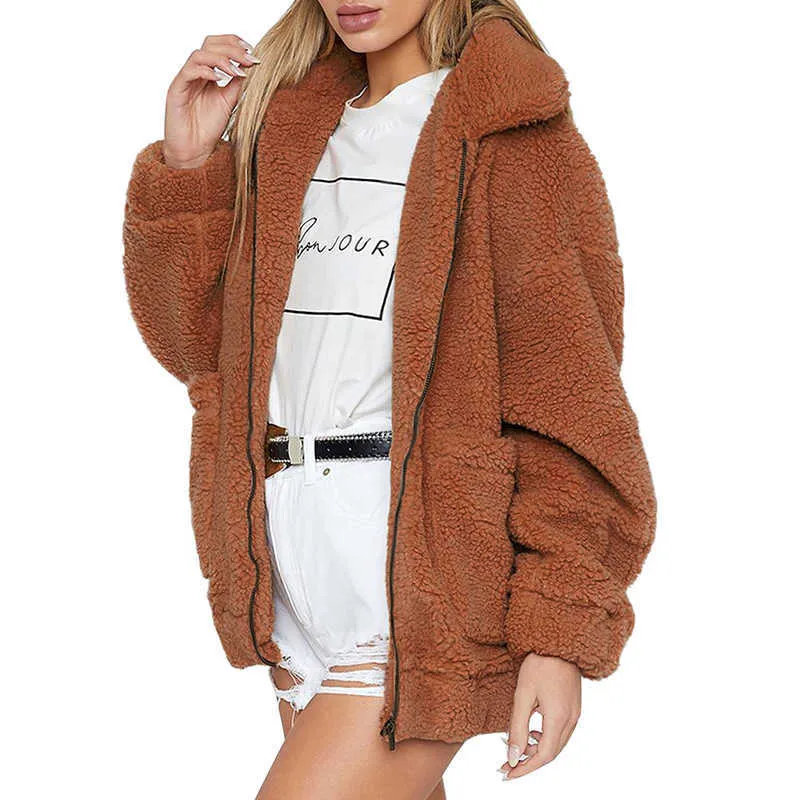 2020冬のテディコート女性のファックスファーコートテディベアジャケット厚い暖かい偽のフリースジャケットふわふわのジャケットプラスサイズ3xlオーバーコートY0829