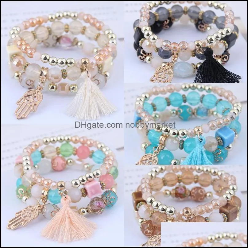 5 Colors Bohemian Stretch Beaded Bracelet for Women Girls Multilayer Stackable Bracelets Set Strand Bangles Statement Jewelry