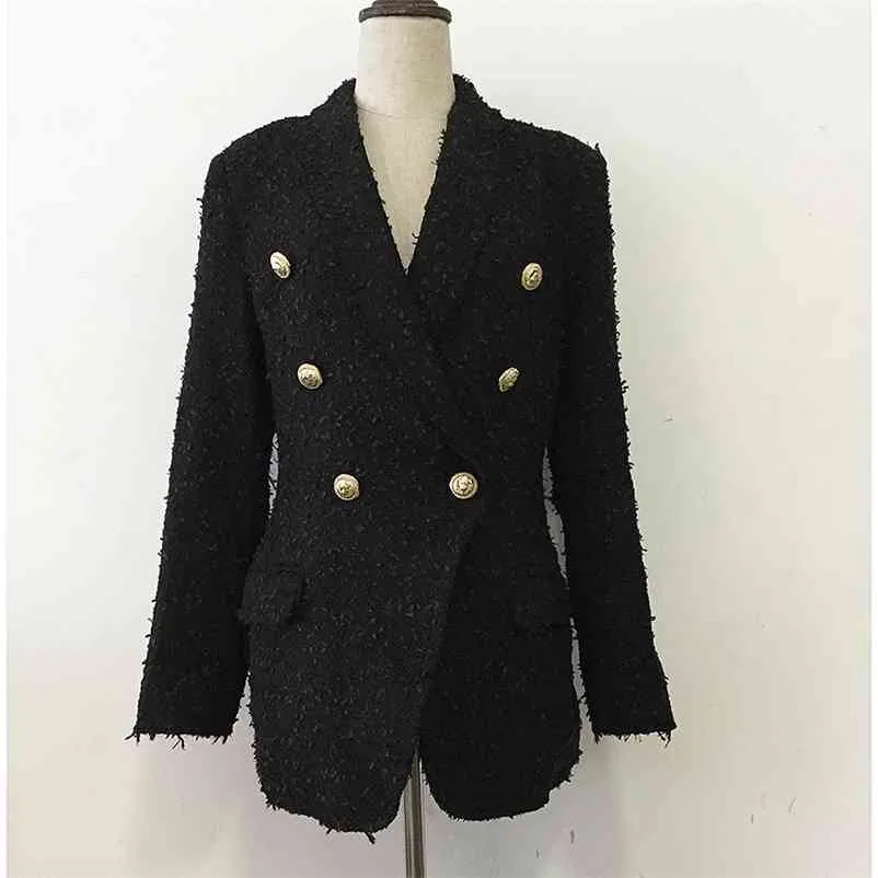 High Street Est Fall Winter Runway Designer Blazer Dames Sjaal Collar Lion Buttons Tassel Tweed Coat 210521