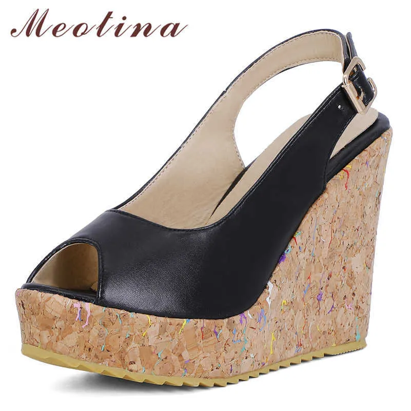 Meotina Sandals Shoes Women Wedges Super High Heel Sandals Buckle Peep Toe Ladies Footwear Summer Size 34-43 Pink Black 210608