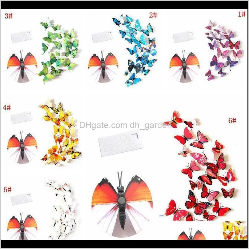 12pcs 3d butterfly wall sticker pvc simulation stereoscopic butterfly mural sticker fridge magnet art decal kid room home decor vt0446