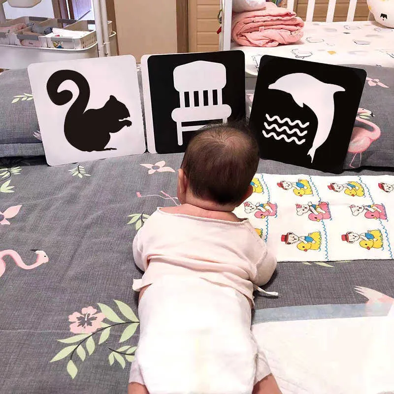 Montessori bébé jouets noir blanc cartes Flash contraste élevé Stimulation visuelle activité d'apprentissage cartes flash cadeaux pour bébé