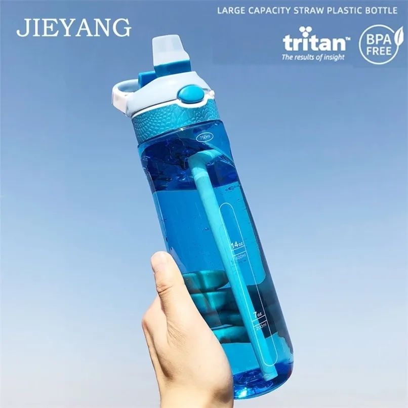 Spor su şişesi yumuşak saman kapağı ile 750 ml 14 oz açık seyahat taşınabilir sızdırmaz drinkware plastik içkim bpa bpa ücretsiz 211122