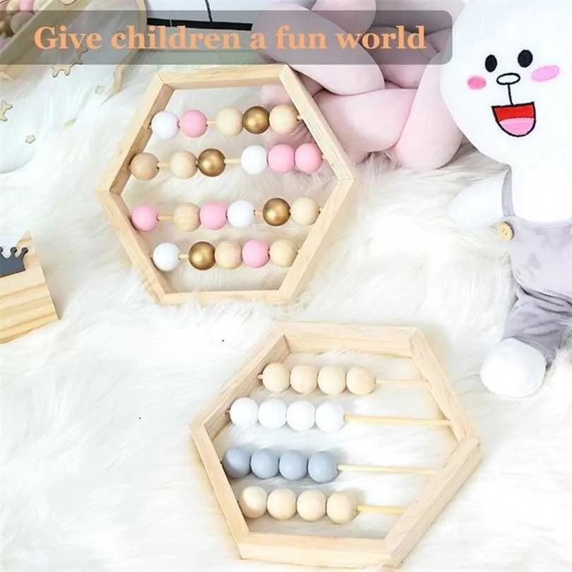 Abaco de madeira natural com beads artesanato bebê cedo aprendizagem brinquedos educativos decoração para casa 211101