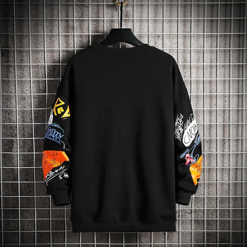 Mężczyźni Casual Bluza Bluza Vintage Malowane Styl Hip Hop Creativity Jesień Streetwear 2021 Moda Crewneck Bawełniane Mężczyźni Bluzy Y0804