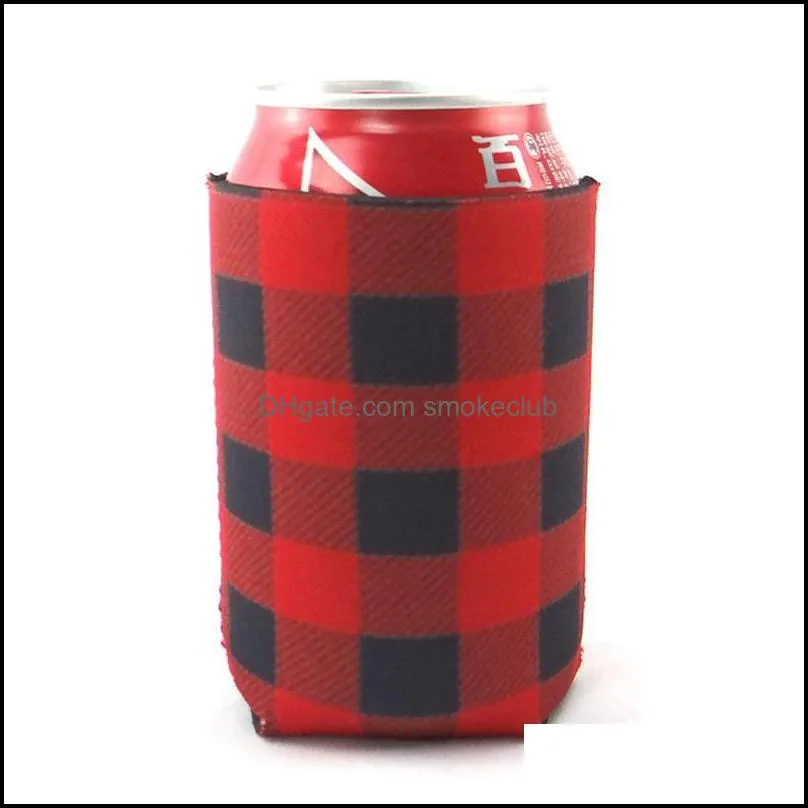 Red  Check Cooler Bag Wholesale Blanks Neoprene Black Red Plaid Can Covers Wedding Gift Tin Wraps DHL Free