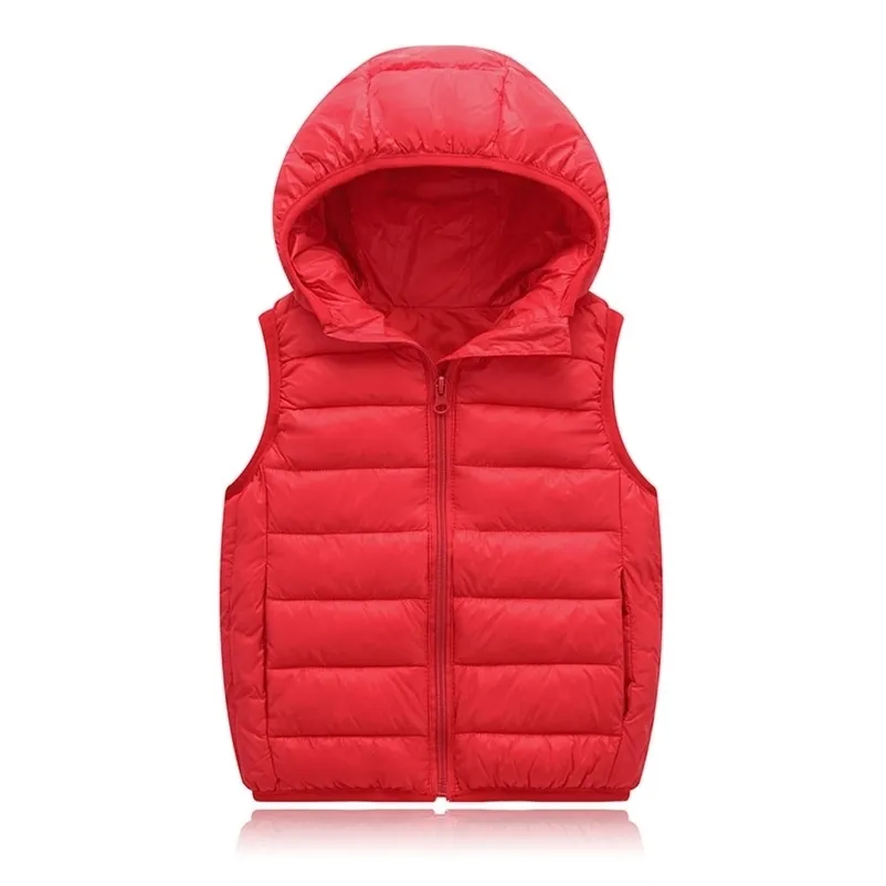 Boys and girls down vest children's autumn winter solid color trend hooded zipper warm thin 2-12 years 211203