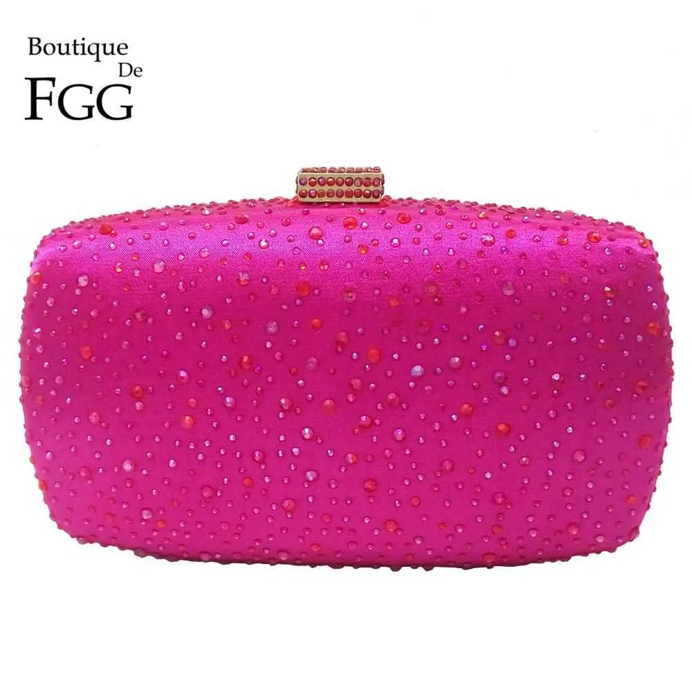 Boutique de fgg cor-de-rosa fúcsia diamante de cristal mulheres noite bolsa minaudiere bolsa de embreagem de noiva embreagens embreagens bolsa 211022