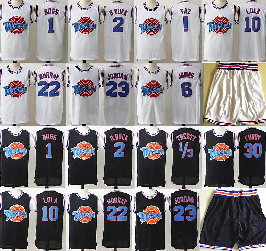 Space Jam Jersey Movie Tune Squad Looney Daffy Duck Bill Murray Lola Bugs Bunny TAZ Tweety Michael James Curry Basketball Shorts Black White Athletic Outdoor Jerseys