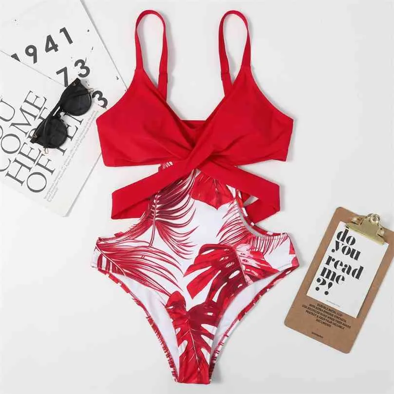 Trajes de baño rojos Traje de baño con cinturón sexy Mujeres Correa cruzada Vendaje Ropa de playa Trajes de baño de verano 210712