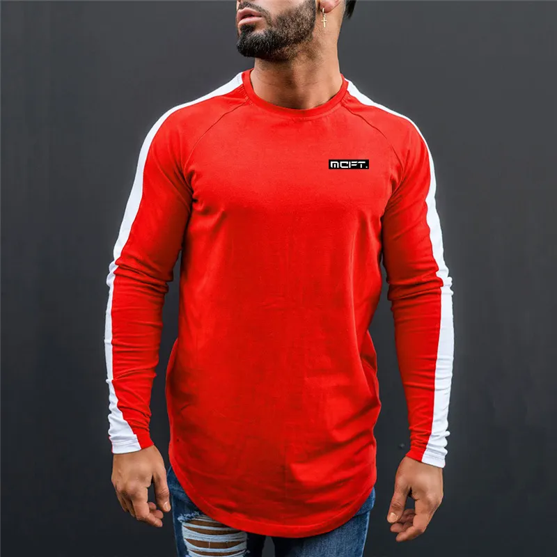 Nova Primavera Outono Homens Algodão Manga Longa T Camiseta Fitness Workout Ginásios Ginásios Macho Moda Casual Marca T-shirt Homens 210421