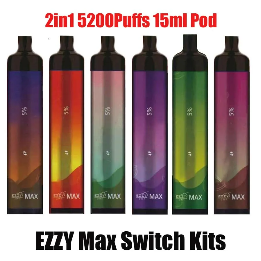 Authentic Ezzy Max Switch E-sigarette E-sigarette E-sigarette del dispositivo 5200 sbuffi 400mAh USB Batteria ricaricabile USB 15ml Pod Pod Pod 2in1 Bastone Penna VAPE 100% Genuine VS Aira00