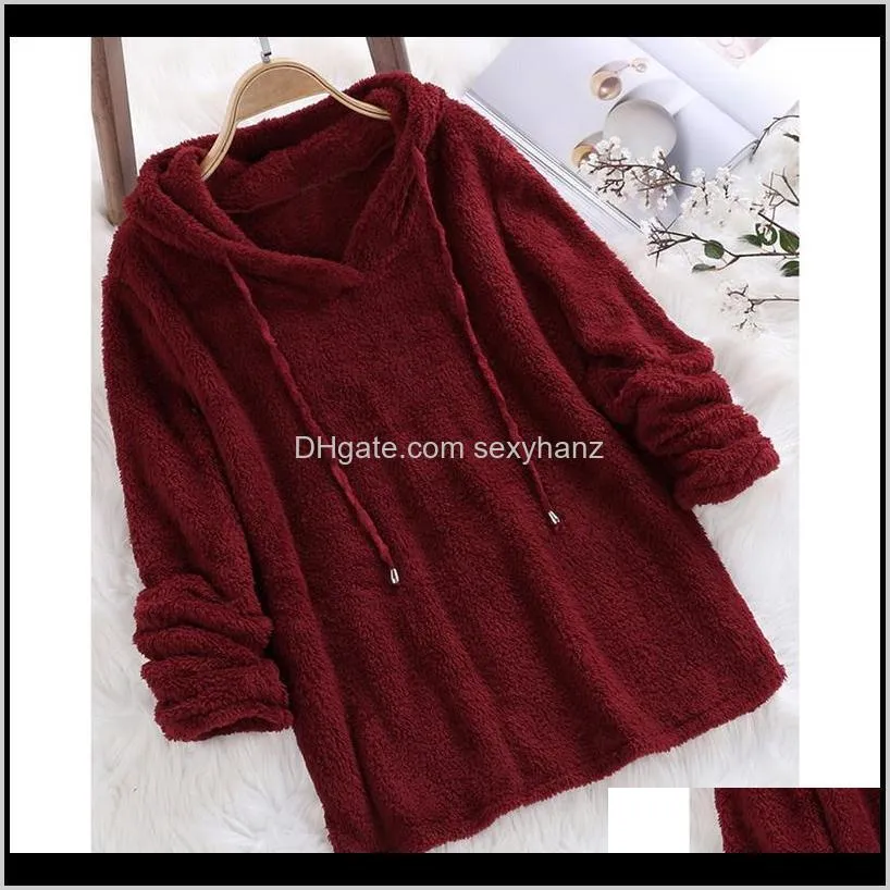 new women top winter causal fluffy long sleeve solid sweatshirt women autumn long hoodies fleece soft plush blouse shirt1