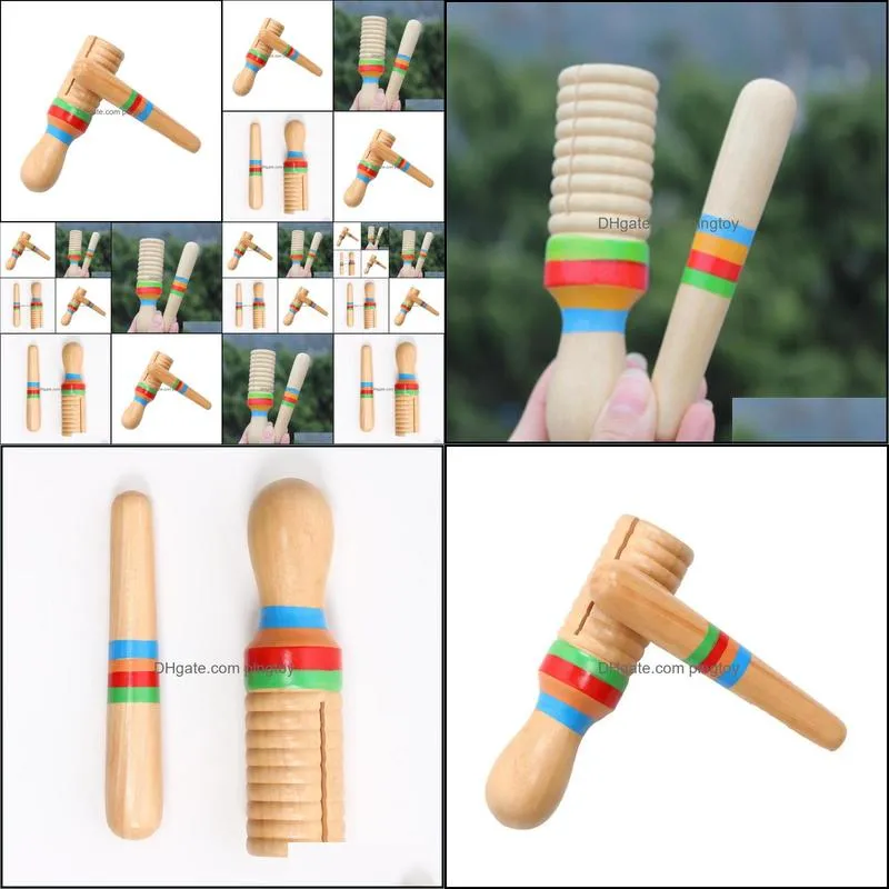 Small Single-threaded Ring Percussion Cylinder Croak Frog Barrel Instrument Musical Rod Bell Toys