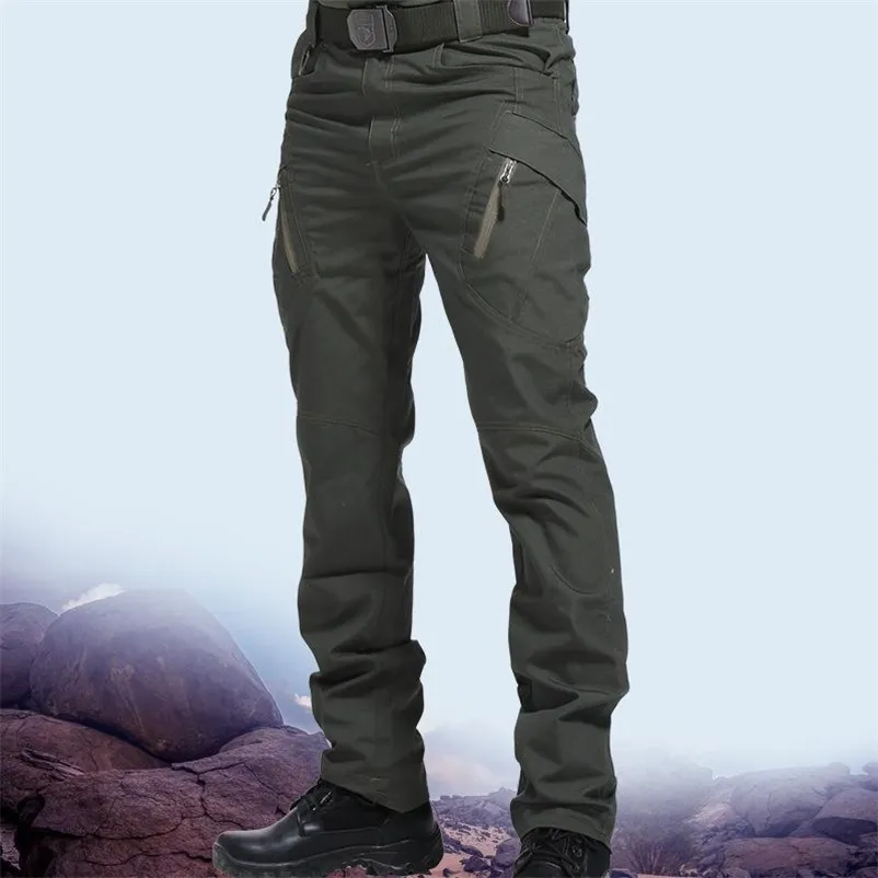 Mäns taktiska byxor multi ficka elastiska midja militära byxor manlig casual lastbyxor män kläder slim passform 5xl sweatpants 210723