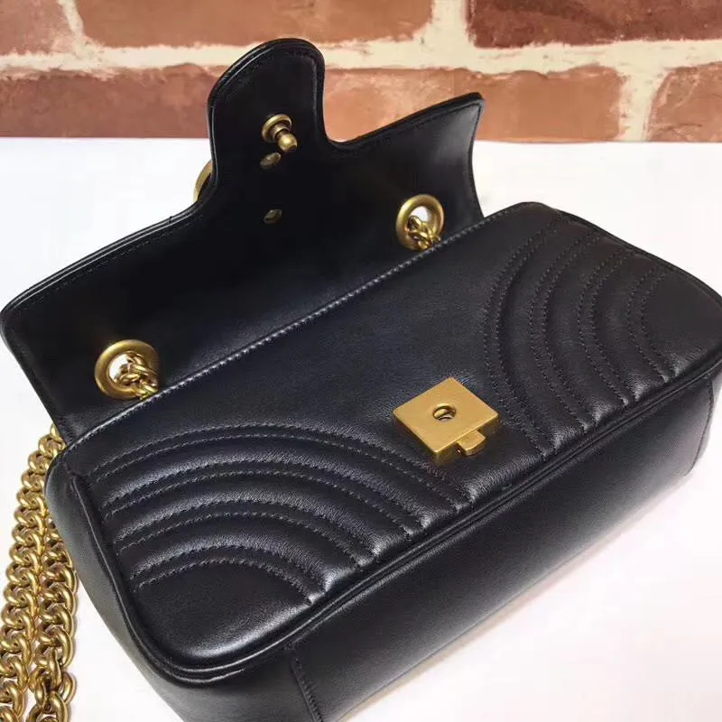 Luxury designer bags Marmont Wave pattern chain handbag wallet Ladies genuine leather one-shoulder diagonal bag High-quality fashion handbags