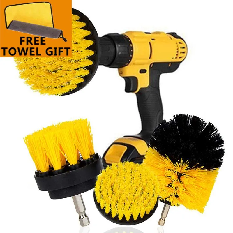 3Pcs/Set Electric Scrubber Brush Drill Kit Plastic Round Cleaning For Carpet Glass Car Tires Nylon Brushes 2/3.5/4'' Air Freshener