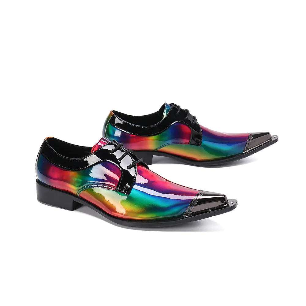 2021 Wysokiej Jakości Handmade Oxford Sukienka Buty Mężczyźni Rainbow Oryginalna Krowa Skórzana Kostium Obuwie Obuwie Ślubne Formalne Włoskie Buty