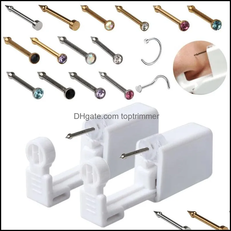 Zestawy tatuaże sztuka zdrowie Beautydisposable bezpieczne sterylne urządzenie do przekłuwania klejnotów nos szpilki Piercing Gun Piercer Tool Hine Kit kolczyk Stud Body