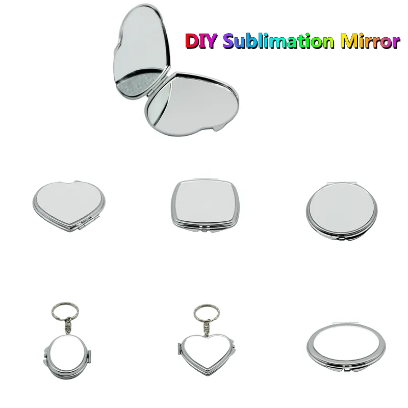 DIY Sublimacja Makijaż Lustra Srebrna Kieszeń Przenośne Kosmetyczne Lustro Cienkie Compact Vanity Blank Platerowany Aluminium Arkusz Gift Gift Małe Prezenty Ślubne Low MOQ