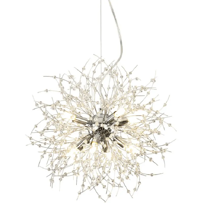 Modern Crystal Chandeliers Chrome Firework Dandelion Sputnik Chandelier Light Fixture Pendant Lighting for Dining Room Bedroom Kitchen