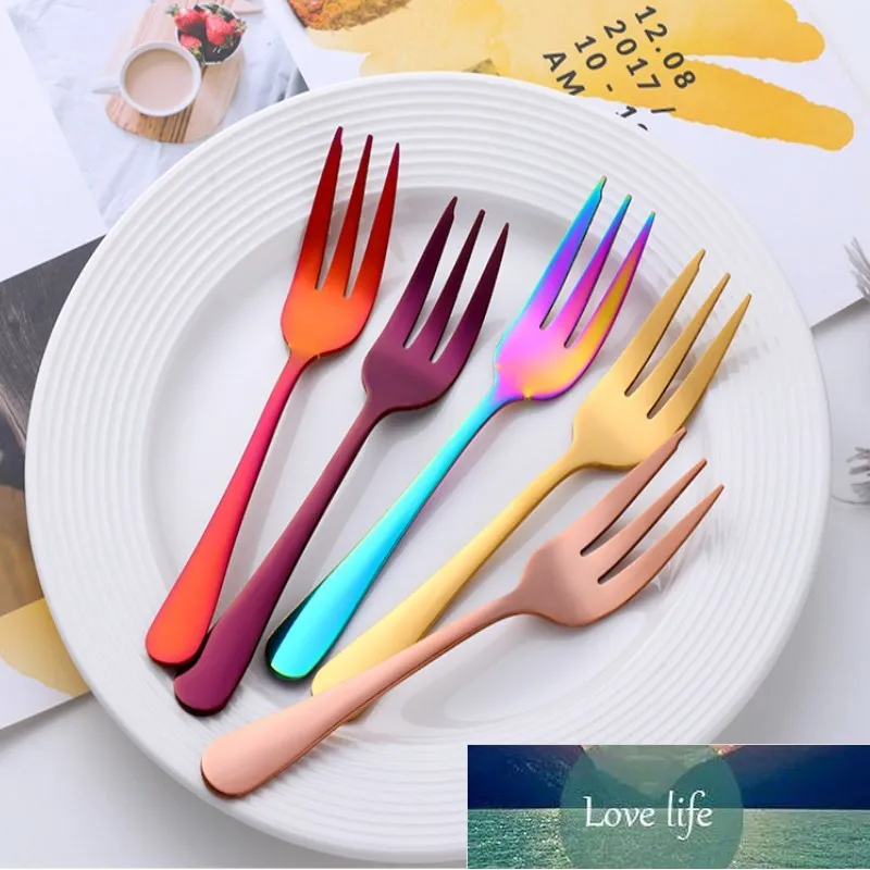 8Pcs Cake Fork Stainless Steel Dessert Fork Set Gold Tea Fork Rainbow Small Forks Fruit Salad Snacks Tableware Party Supplies Factory price expert design Quality