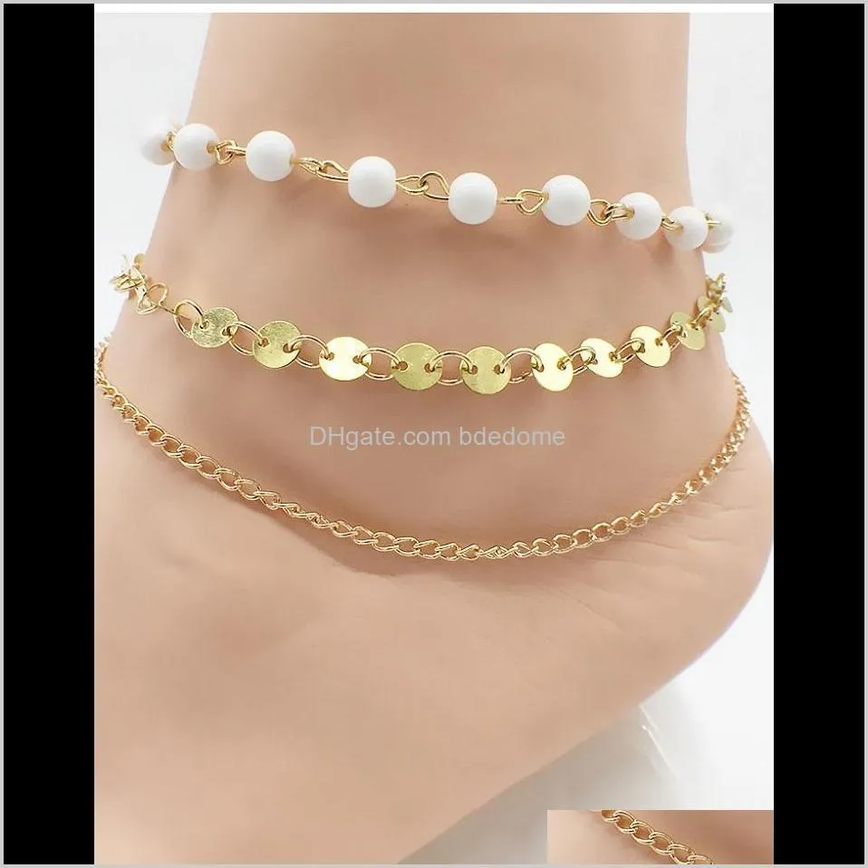 more blue or white beads choose gold round shape three chain for women foot fashion anklet gift