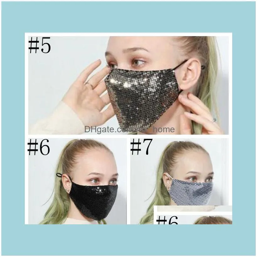 Masks Bling Sequins Mask Fashion women Ice Silk Mouth Cover Shiny Ear-hanging Covering Washable Reusable Mouth MaskAnti Dust Mask