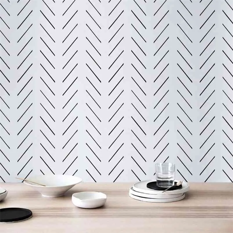 Papier peint à chevrons délicat et moderne en noir et blanc, design scandinave, papier peint intissé amovible PW200606011 210722