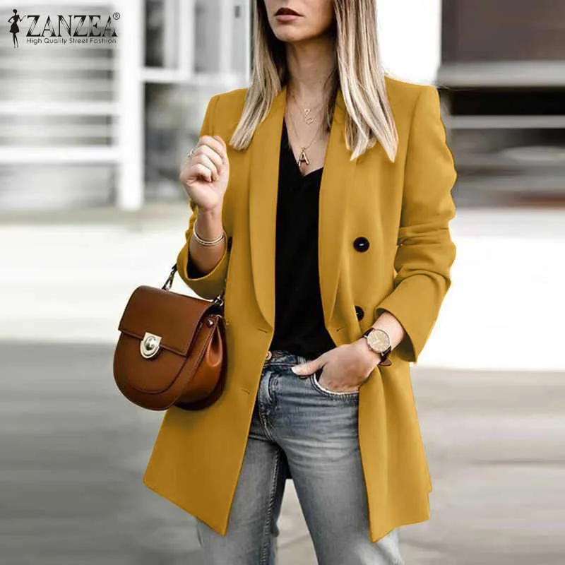ZANZEA – blazer croisé élégant pour femmes, manteaux à manches longues, vêtements d'extérieur à boutons, pardessus à boutons, automne 2021, S- X0721
