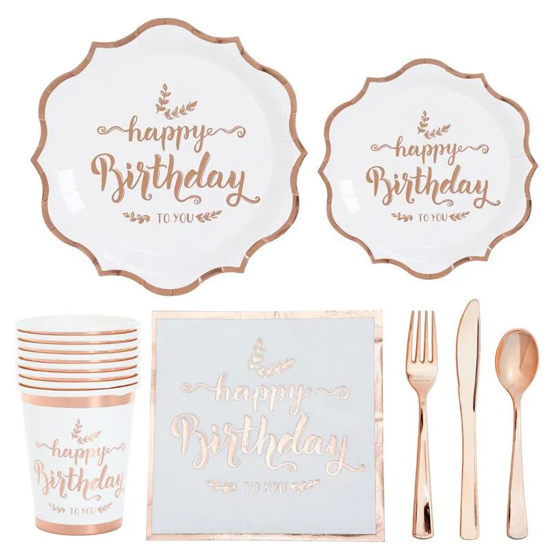 Einweg Geschirr Rose Gold Folie Punkte Geschirr Papier Handtuch Tasse Teller Set Erwachsene Geburtstag Party Decor Hochzeit Geschirr