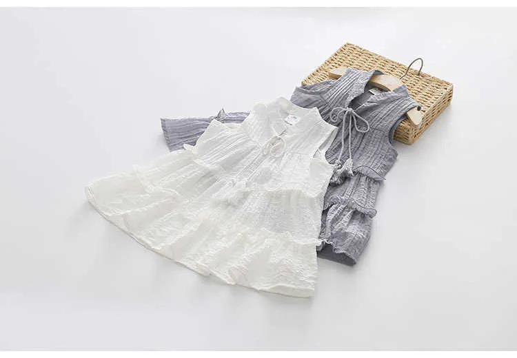  Summer Cool 3-12 Years Solid Color Confident Princess Sleeveless White Gray Teenage Girls Layered Dresses Beach Dress Kids (6)