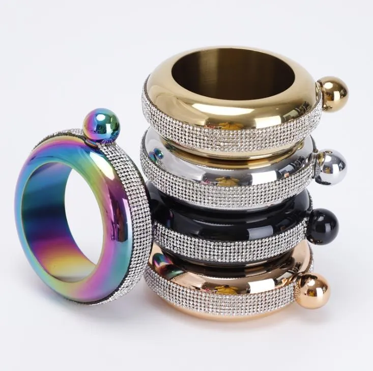 Colorful Hip Flask Rhinestone Bracelet Bangle WinePot 3.5oz Portable Flagon Fashion Round Whisky Wine Alcohol Bottle HipFlasks SN2238